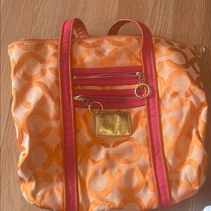 Coach Orange and Pink Patterned Tote